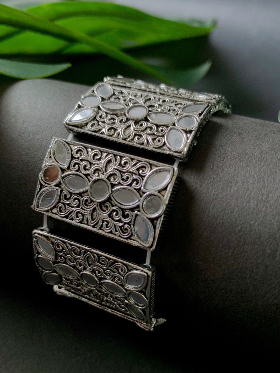 

I Jewels Oxidised Silver-Plated Kada Bracelet