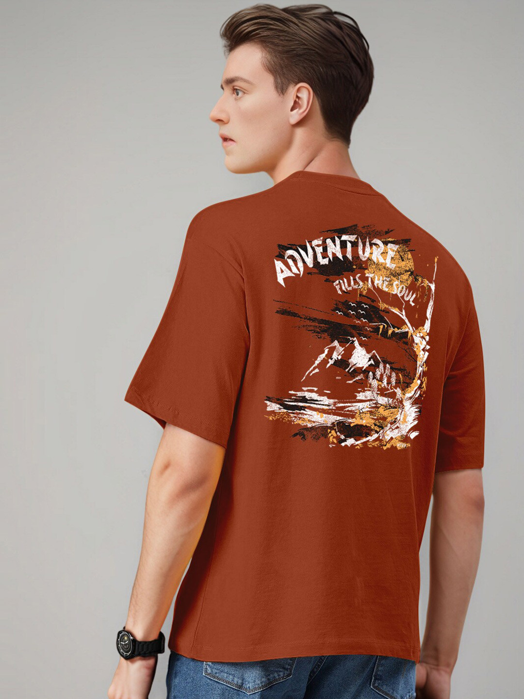 

Huetrap Round Neck Typography Printed Drop-Shoulder Sleeves T-shirt, Orange