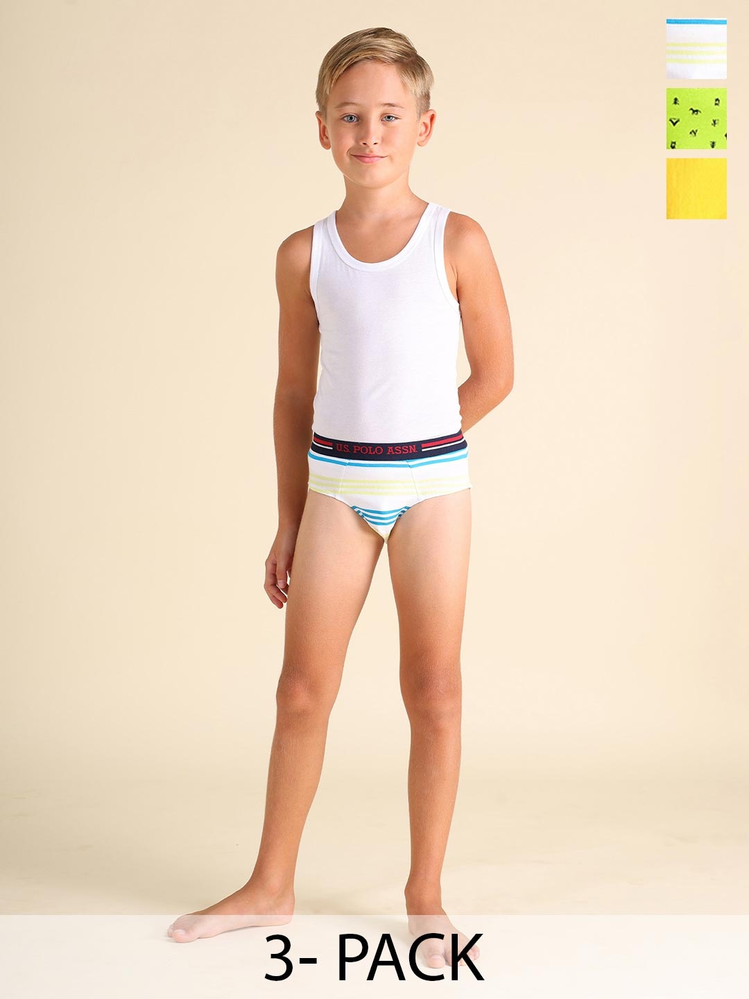 

U.S. Polo Assn. Boys Pack Of 3 Printed Anti Bacterial Basic Briefs EKB03-WDY-P3, Green