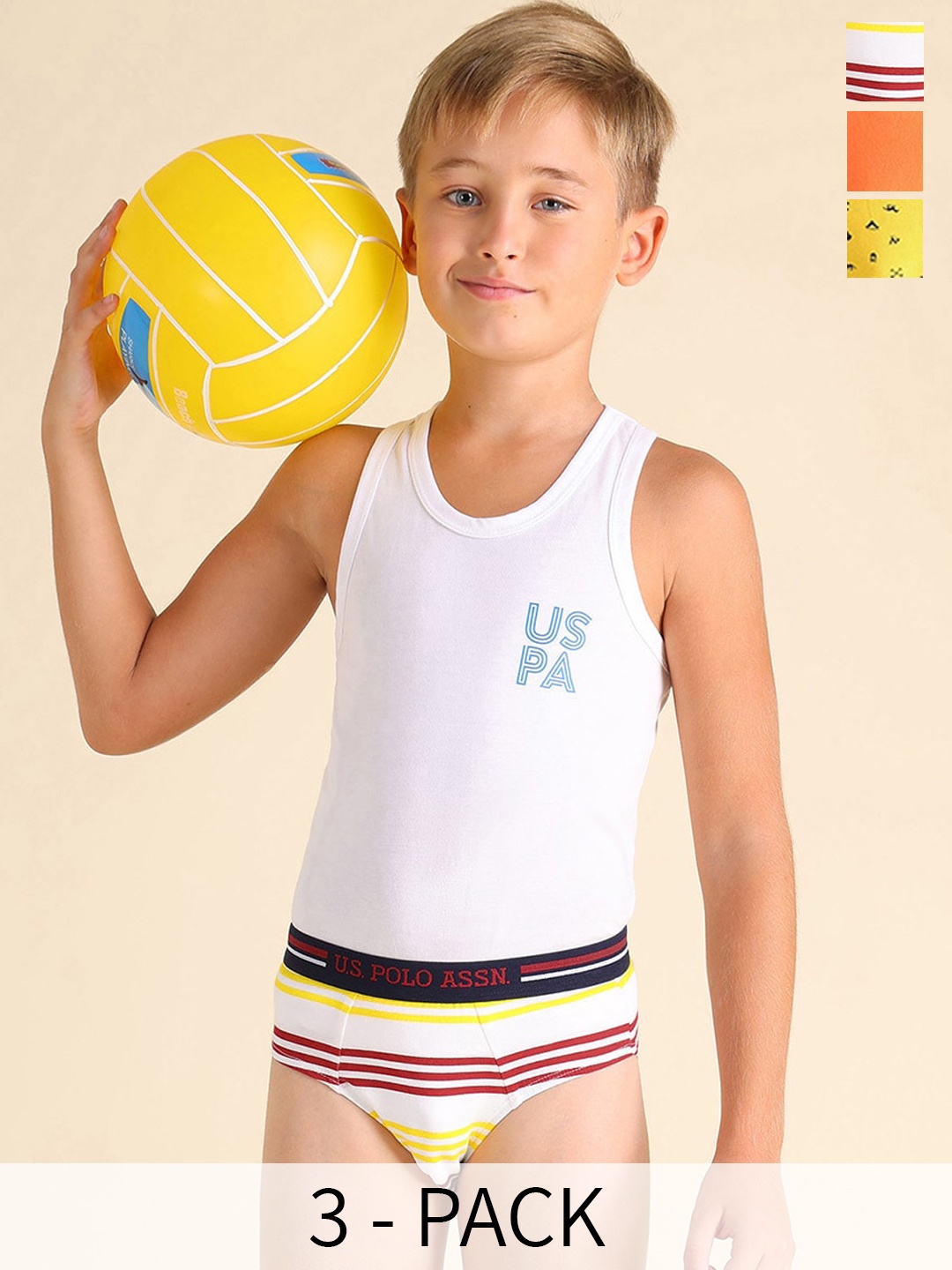 

U.S. Polo Assn. Kids Boys Pack Of 3 Pure Cotton Anti Bacterial Basic Briefs EKB03-WYO-P3, Yellow