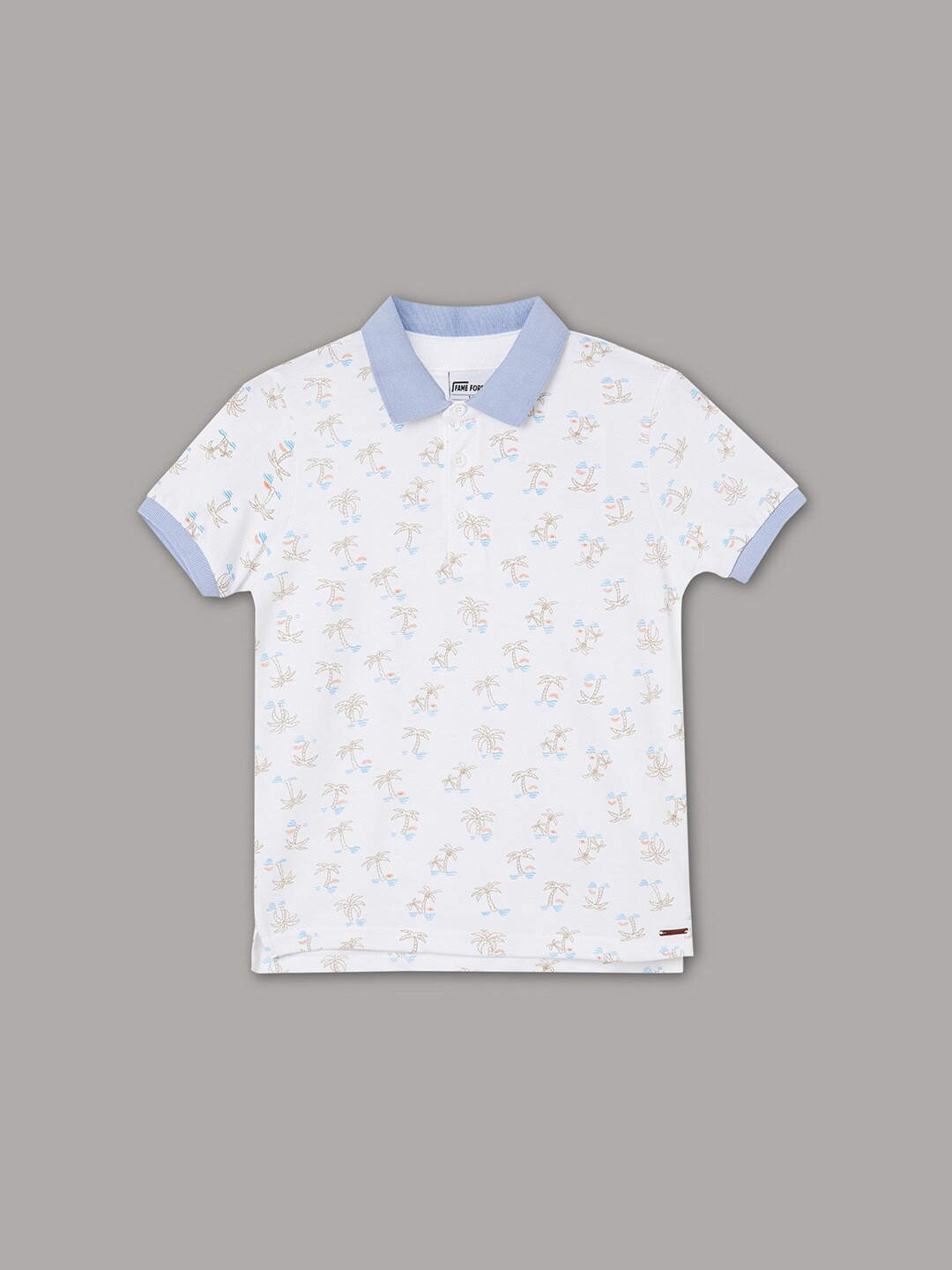 

Fame Forever by Lifestyle Boys Printed Polo Collar Cotton T-shirt, White