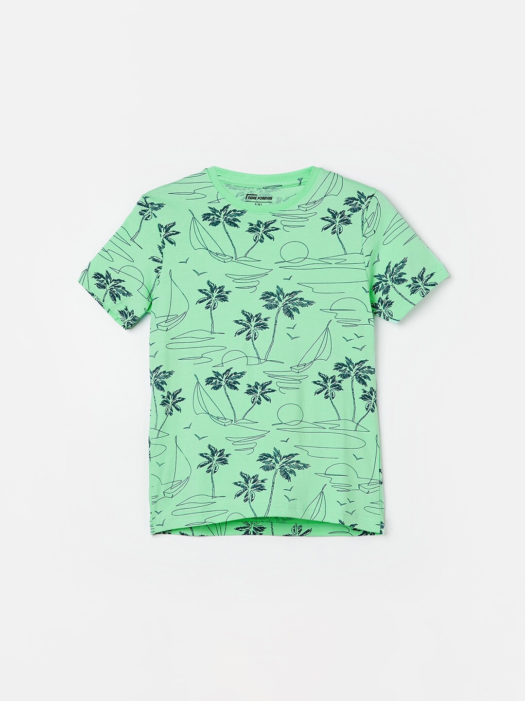 

Fame Forever by Lifestyle Boys Floral Printed Round Neck Cotton T-shirt, Green