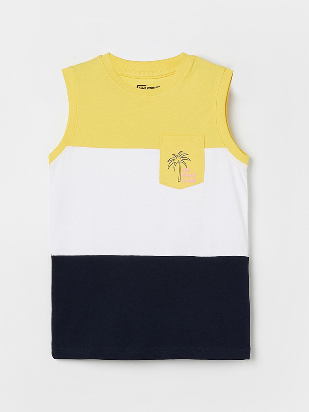 

Fame Forever by Lifestyle Boys Round Neck Colourblocked Cotton T-shirt, Yellow