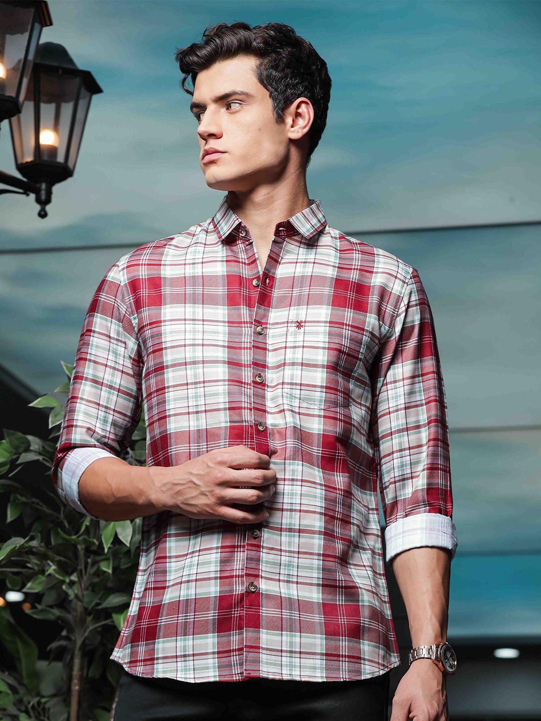 

HAMPTONS Pure Cotton Checkered Casual Shirt, Red