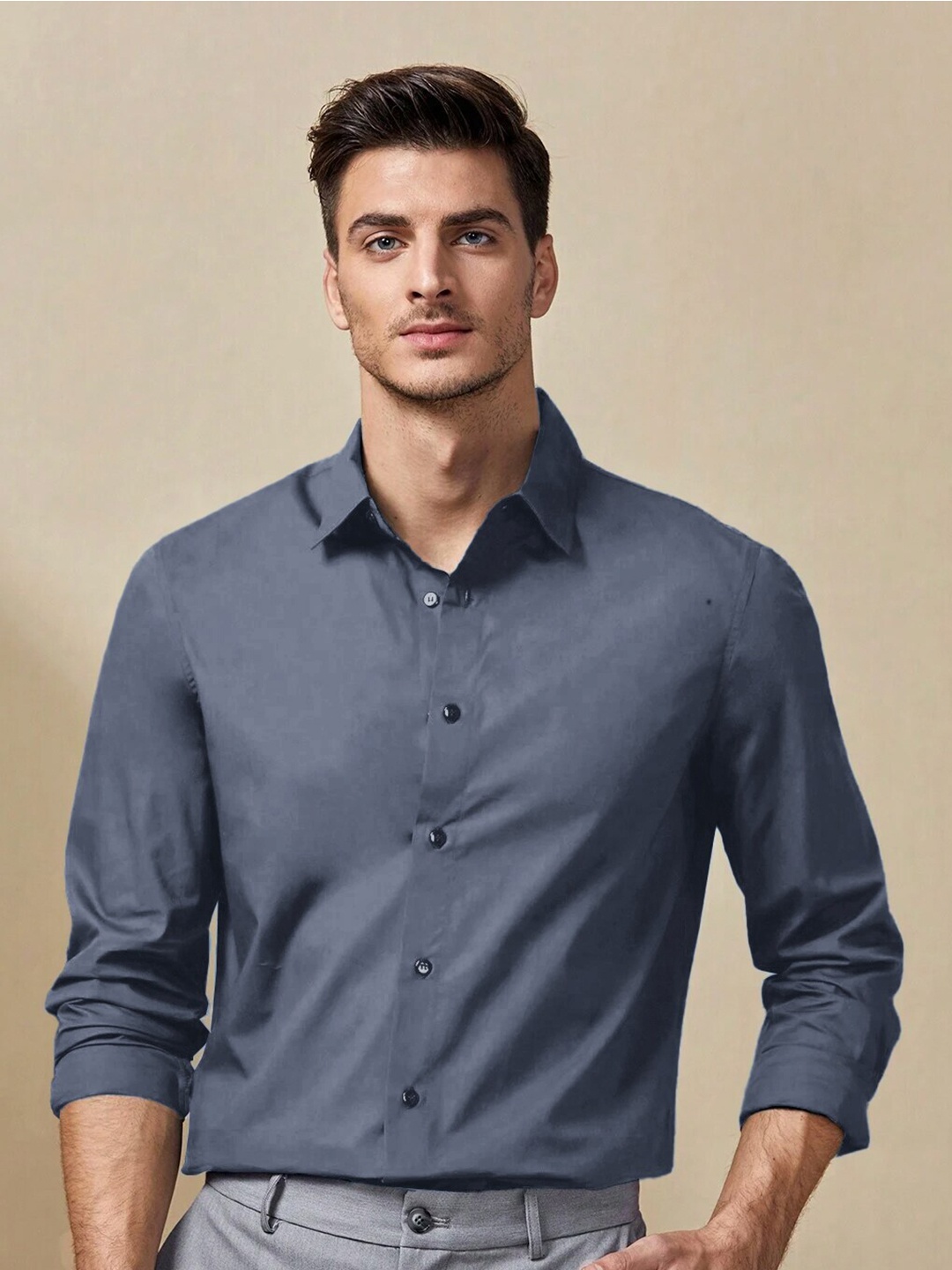 

HAMPTONS Spread Collar Long Sleeves Cotton Formal Shirt, Grey