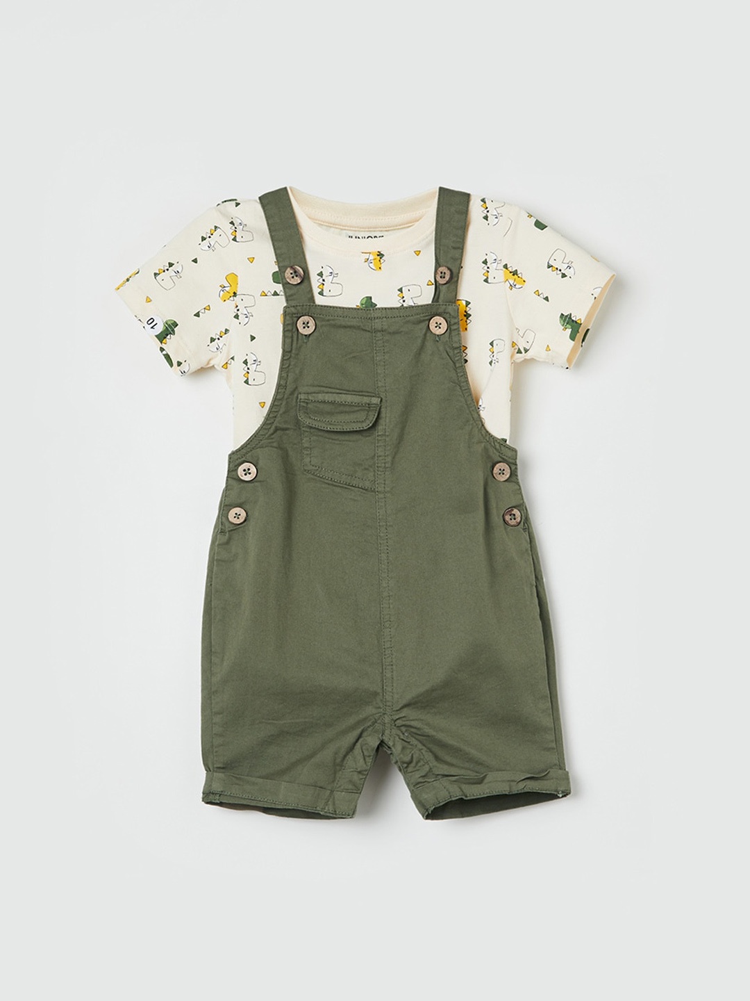 

Juniors by Lifestyle Infant Boys Cotton Dungarees & T-shirt, Olive