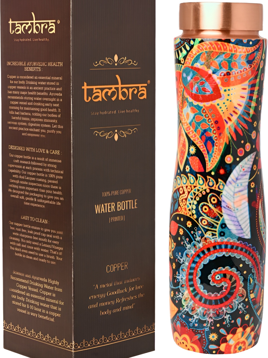 

Tambra Copper-Toned & Blue Copper Printed Water Bottle 950 ML