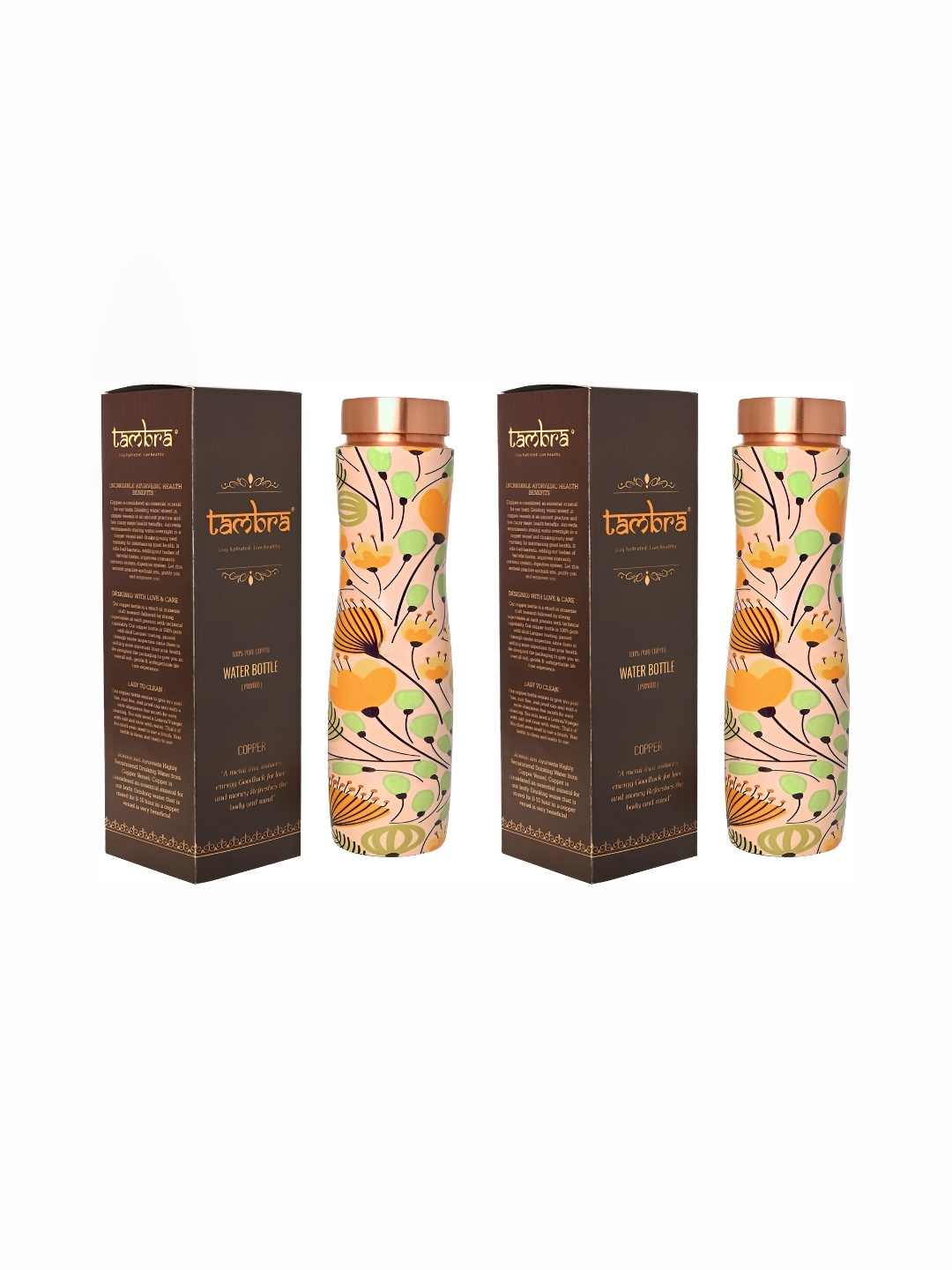 

Tambra Copper-Toned & Orange 2 Pcs Copper Printed Water Bottle 1.9 ltr