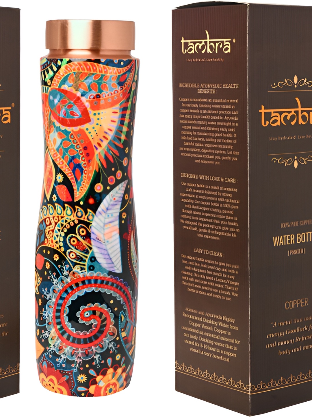 

Tambra Copper-Toned & Blue 2 Pcs Copper Printed Water Bottle 1.9 Ltr