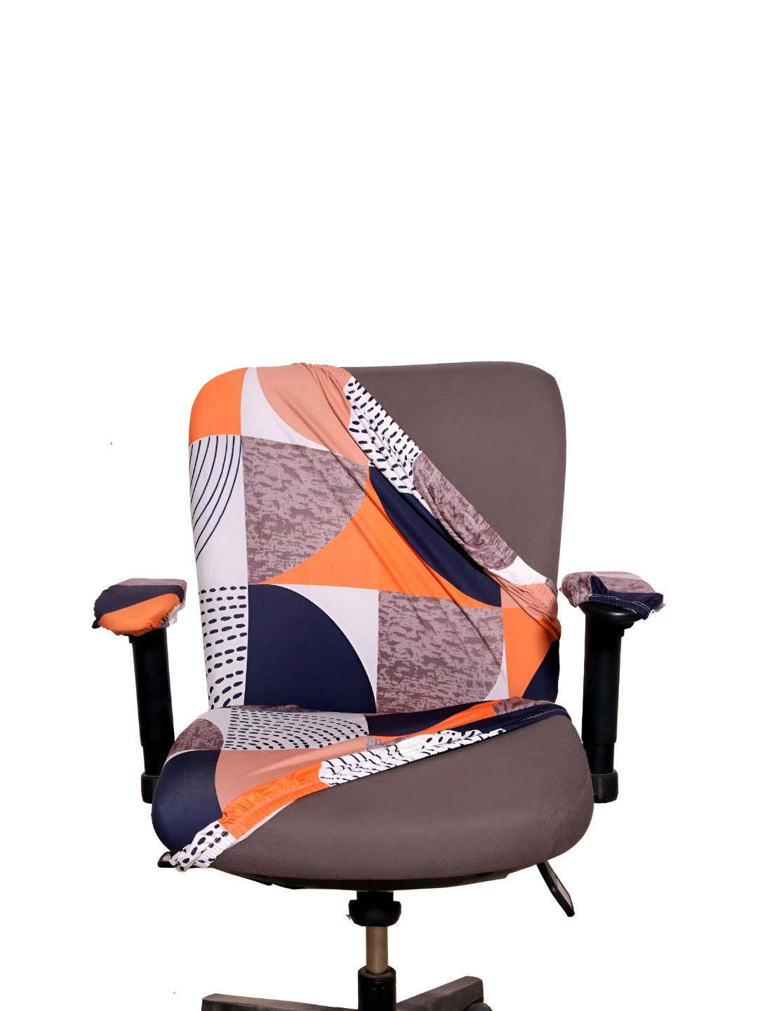 

Eleganta Orange & White 4 Pieces Printed Stretchable Office Chair Covers, Black
