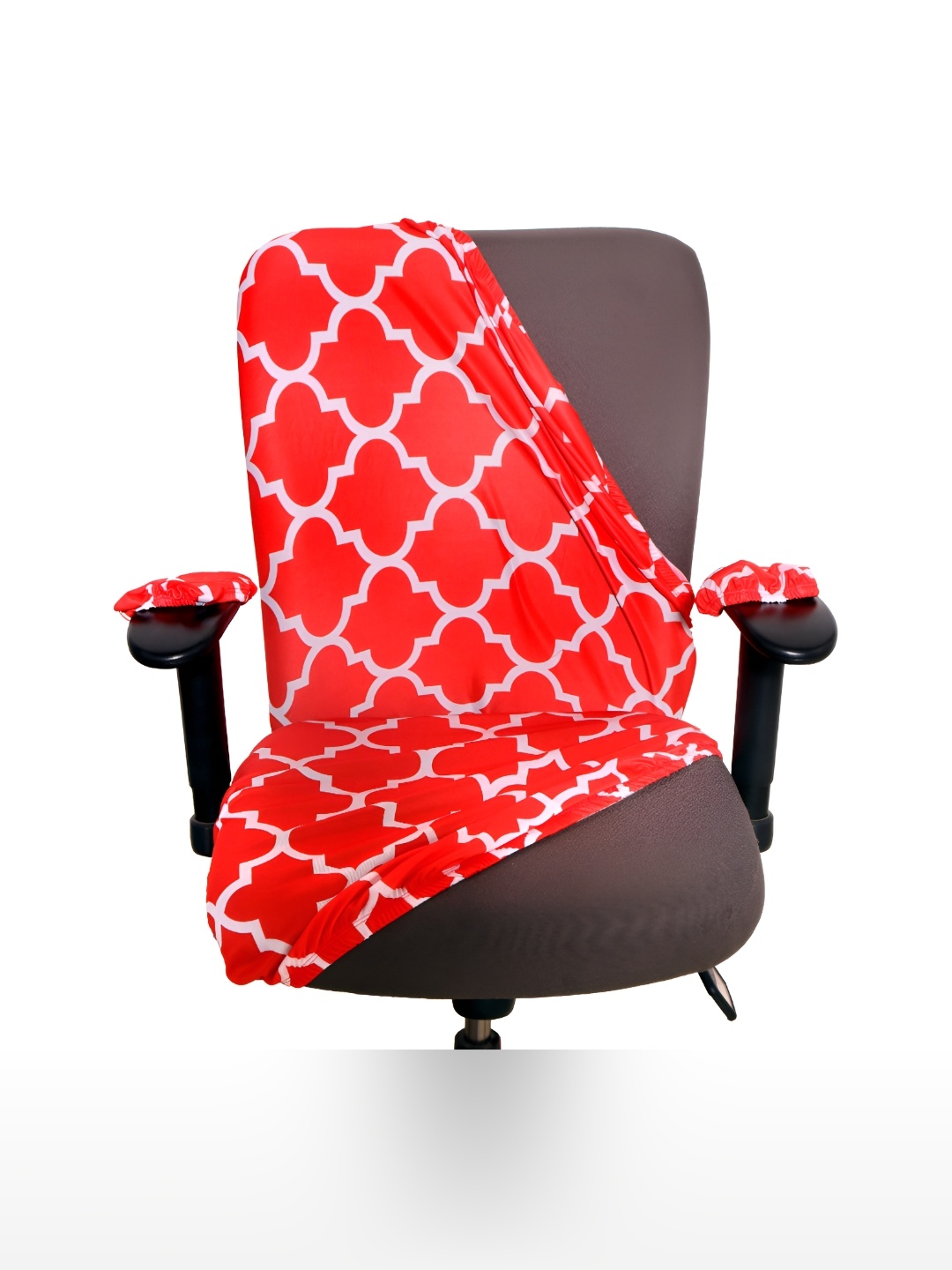 

Eleganta Red & White 2 Pieces Printed Stretchable Office Chair Covers