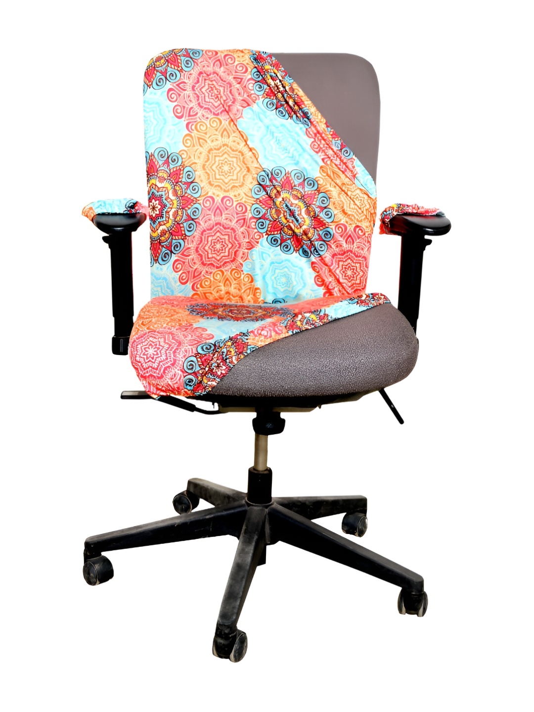 

Eleganta Orange & Blue Printed Stretchable Office Chair Cover