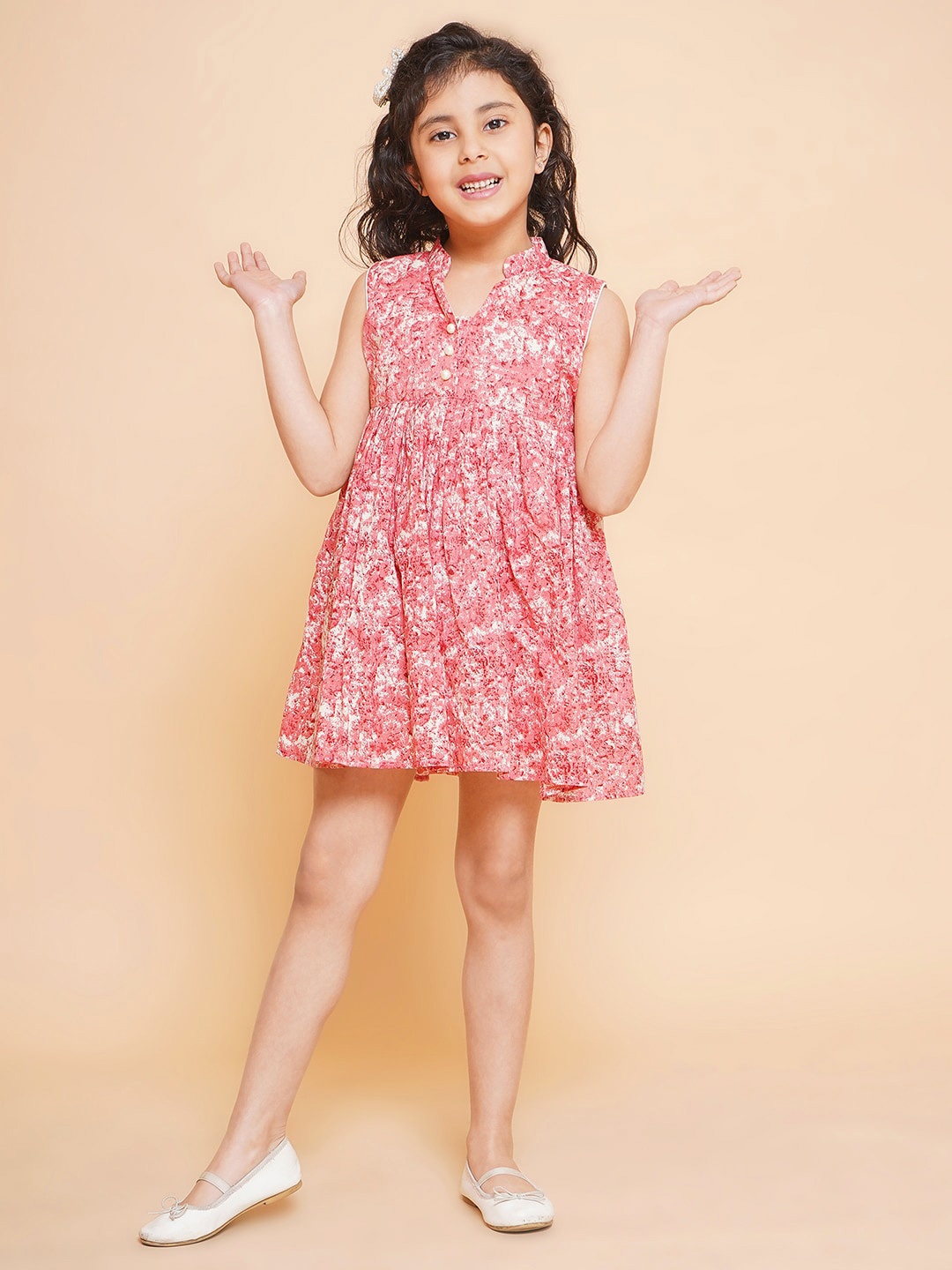 

Little Bansi Girls Floral Printed Fit & Flare Dress, Pink