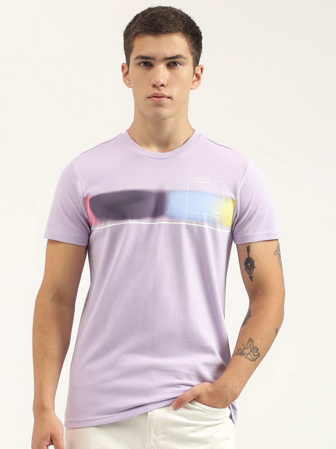 

United Colors of Benetton Graphic Printed Pure Cotton T-shirt, Purple