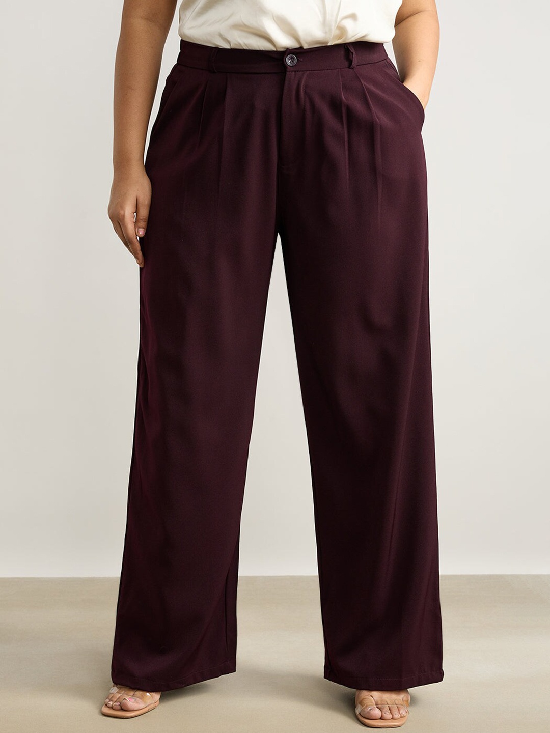 

FREAKINS High-Rise Trousers, Red