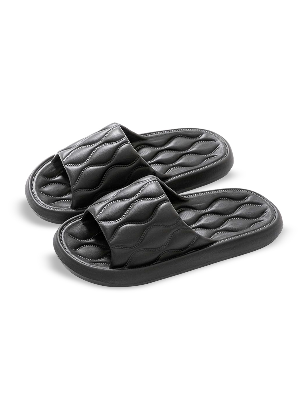 

Alexvyan Women Self Design Croslite Sliders, Black