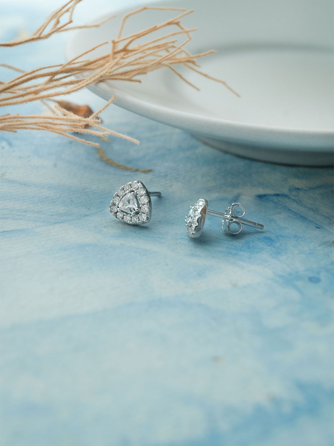 

MANNASH Rhodium-Plated Cubic Zirconia Studded Studs Earrings, Silver