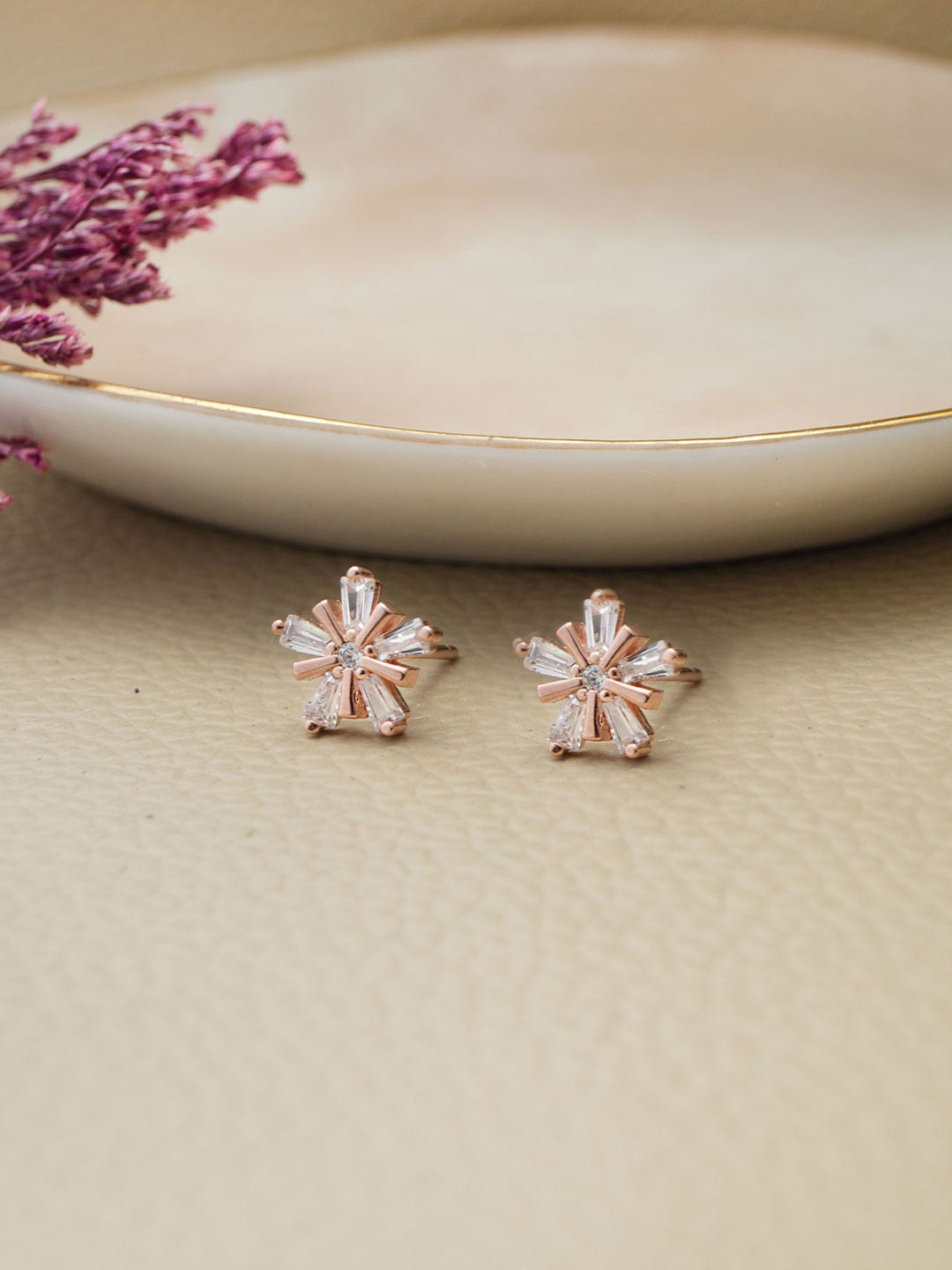 

MANNASH 92.5 Sterling Silver 18KT Rose Gold-Plated Floral Studs Earrings