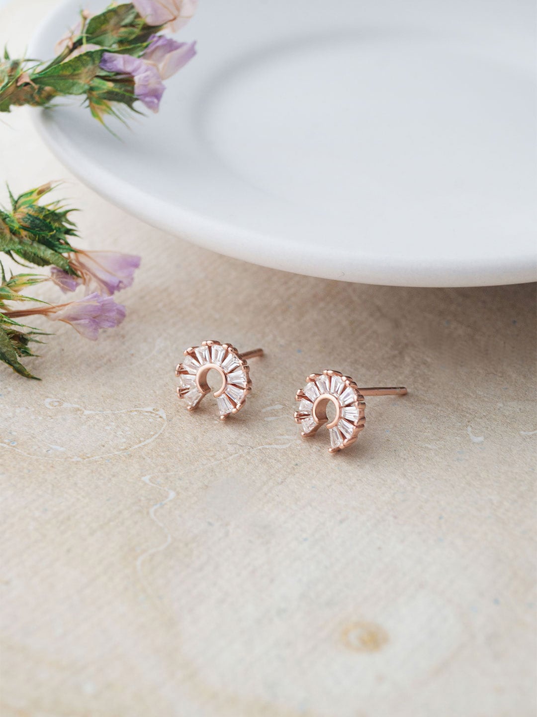 

MANNASH Rose Gold Plated Cubic Zirconia Studded Studs Earrings