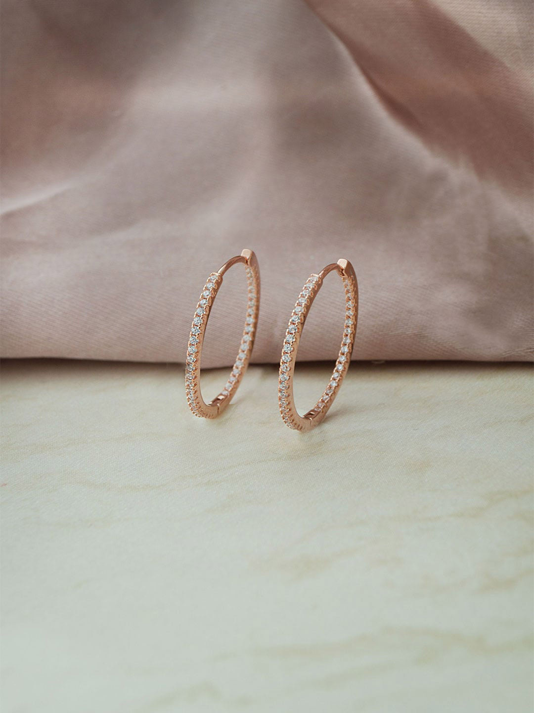 

MANNASH 92.5 Sterling Silver Cubic Zirconia Rose Gold Plated Hoop Earrings