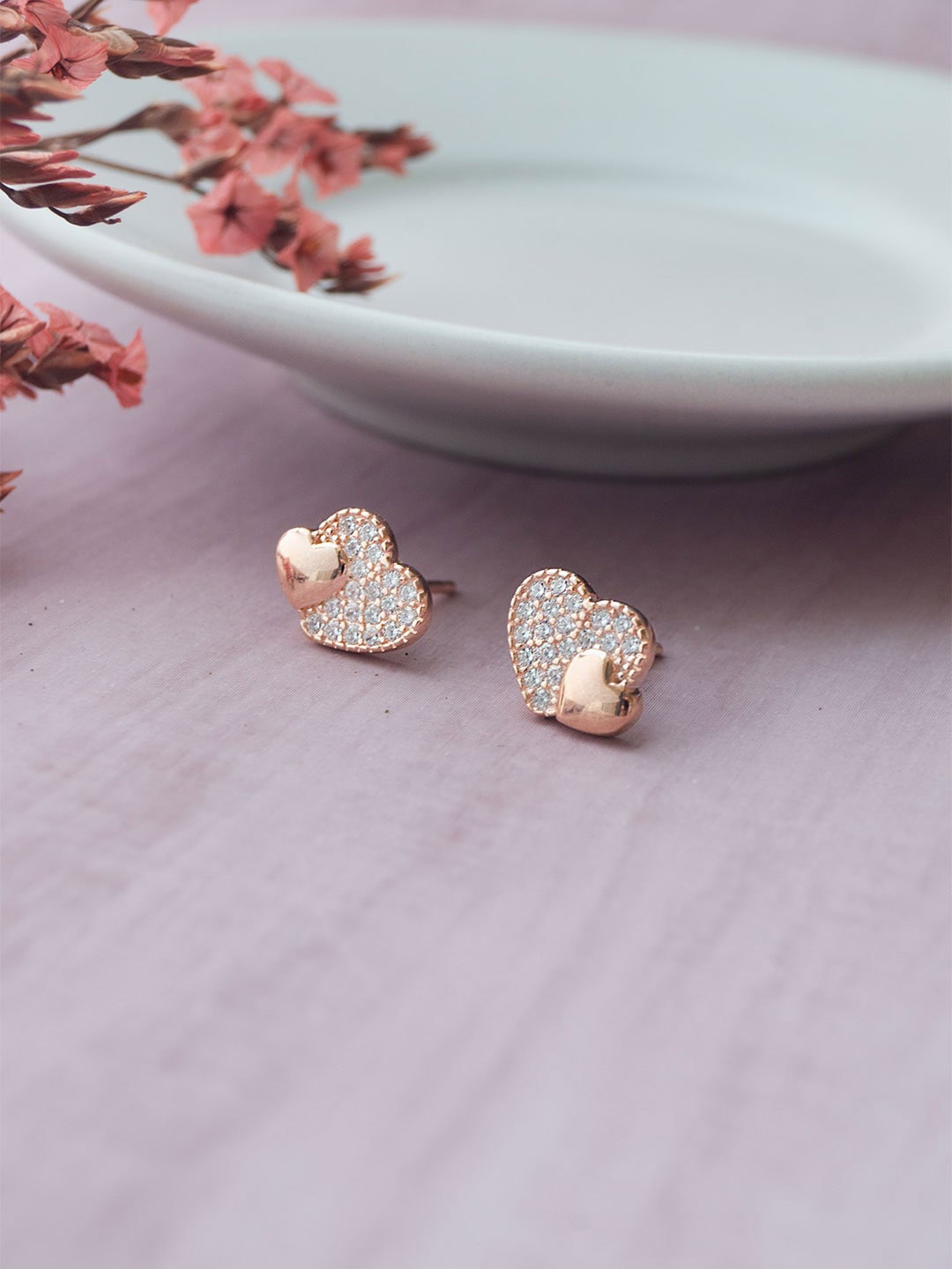 

MANNASH 92.5 Sterling Silver Cubic Zirconia Rose Gold Plated Studs Earrings
