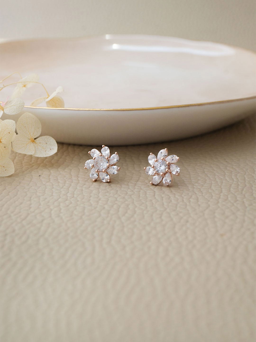 

MANNASH 92.5 Sterling Silver 18KT Rose Gold-Plated Floral Studs Earrings