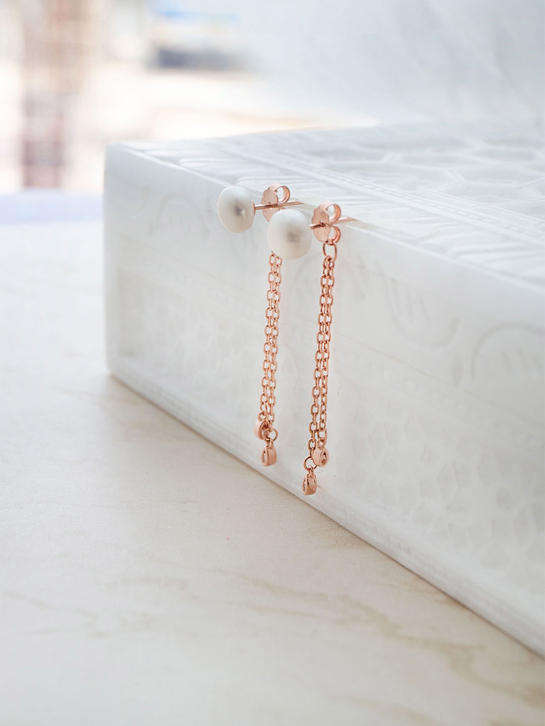 

MANNASH Rose Gold Plated Artificial Beads Beaded Drop Earrings