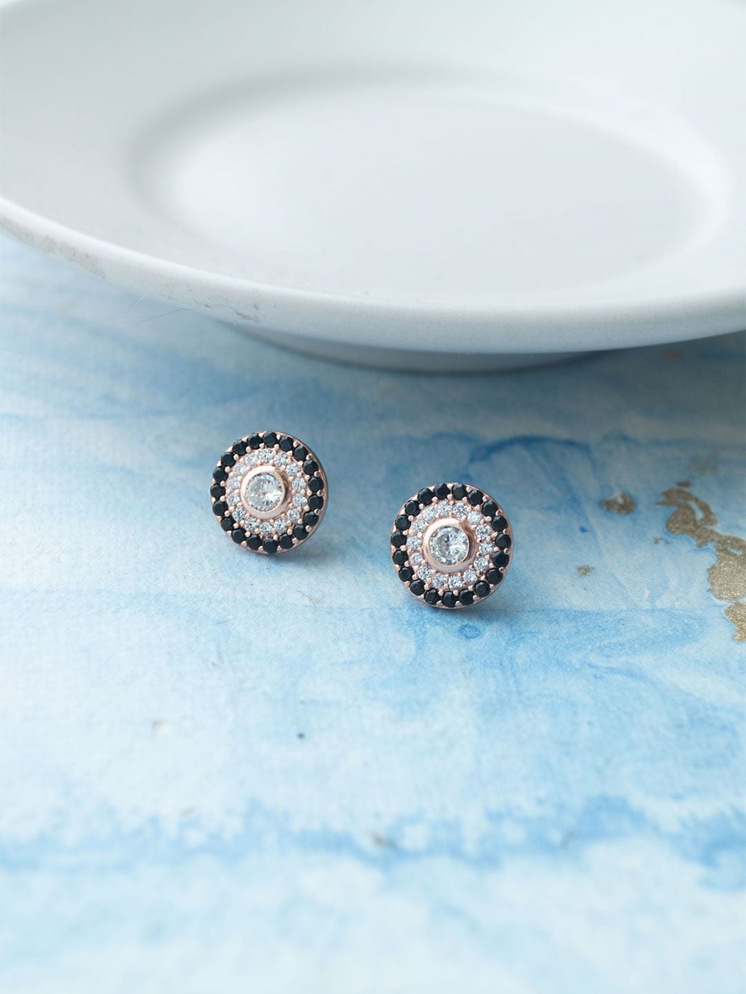

MANNASH Sterling Silver Rose Gold Plated CZ Studded Classic Studs Earrings