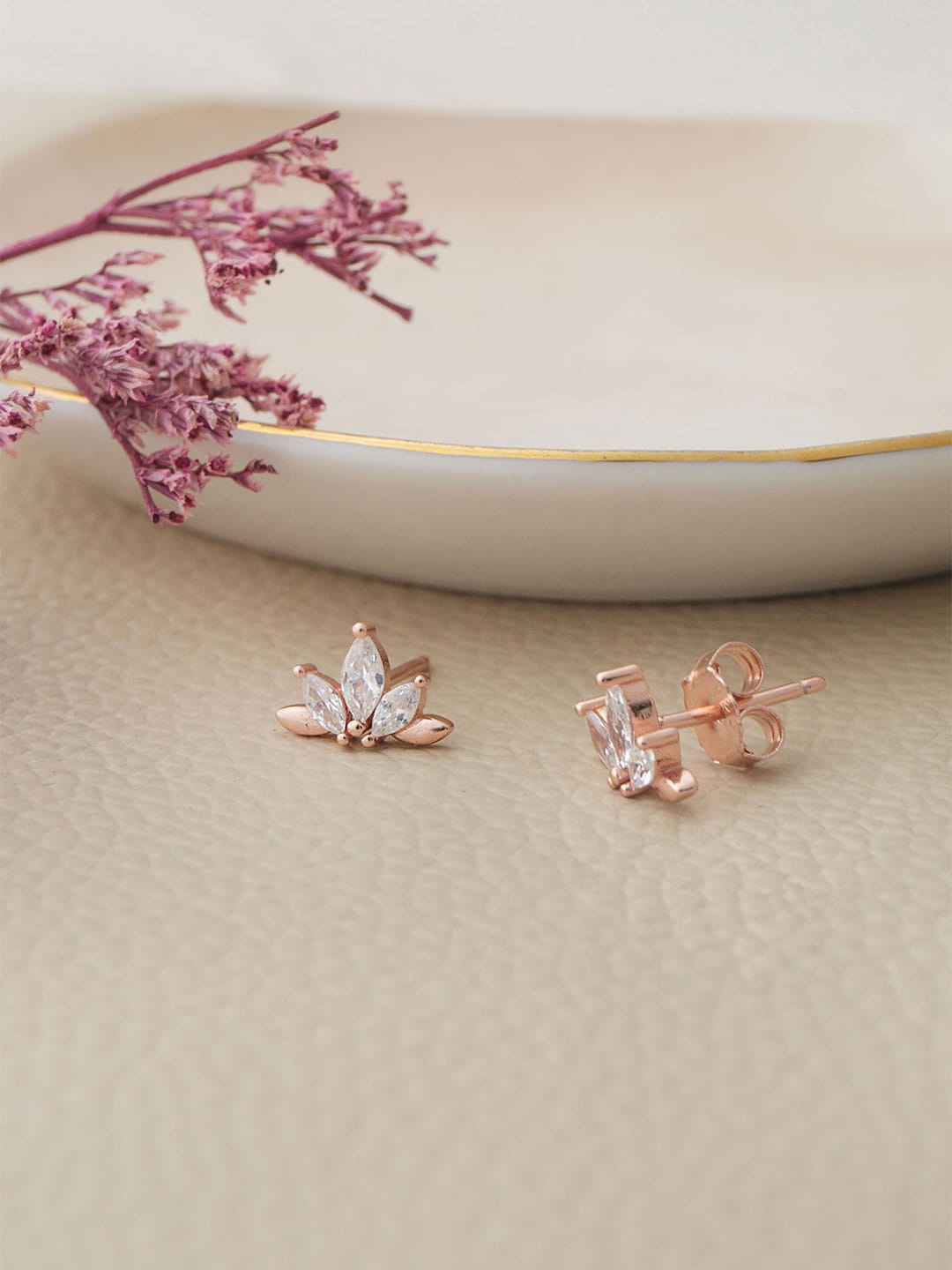 

MANNASH Sterling Silver Rose Gold Plated CZ Studded Floral Studs Earrings