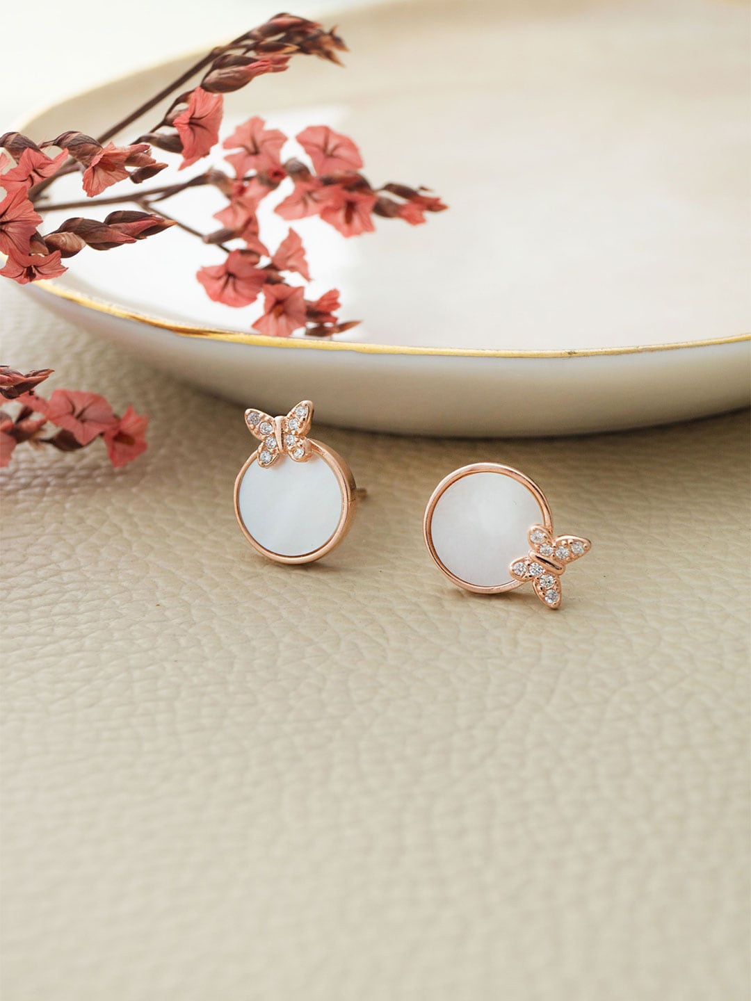 

MANNASH Rose Gold-Plated Mother Of Pearl Studded Studs Earrings