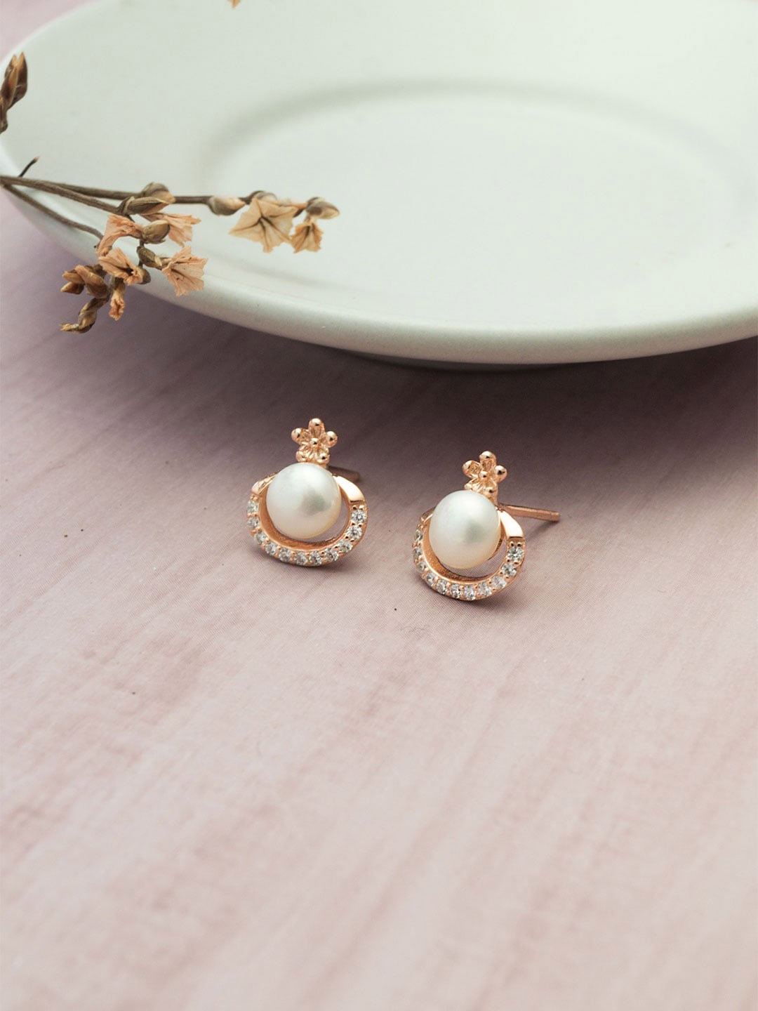

MANNASH 92.5 Sterling Silver 18KT Rose Gold-Plated Mother of Pearl Floral Studs Earrings