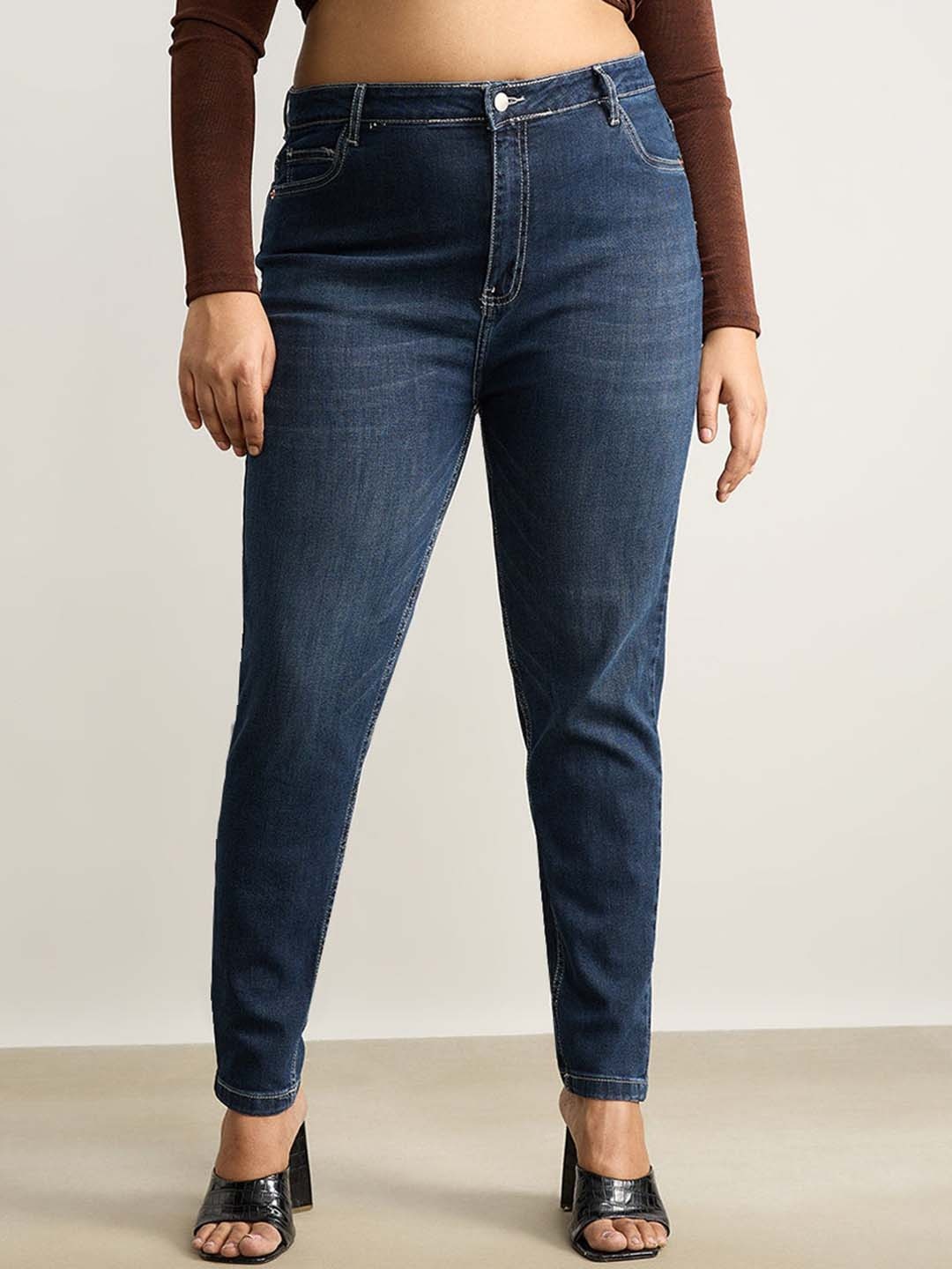 

FREAKINS Women Plus Size Skinny Fit High-Rise Stretchable Jeans, Blue