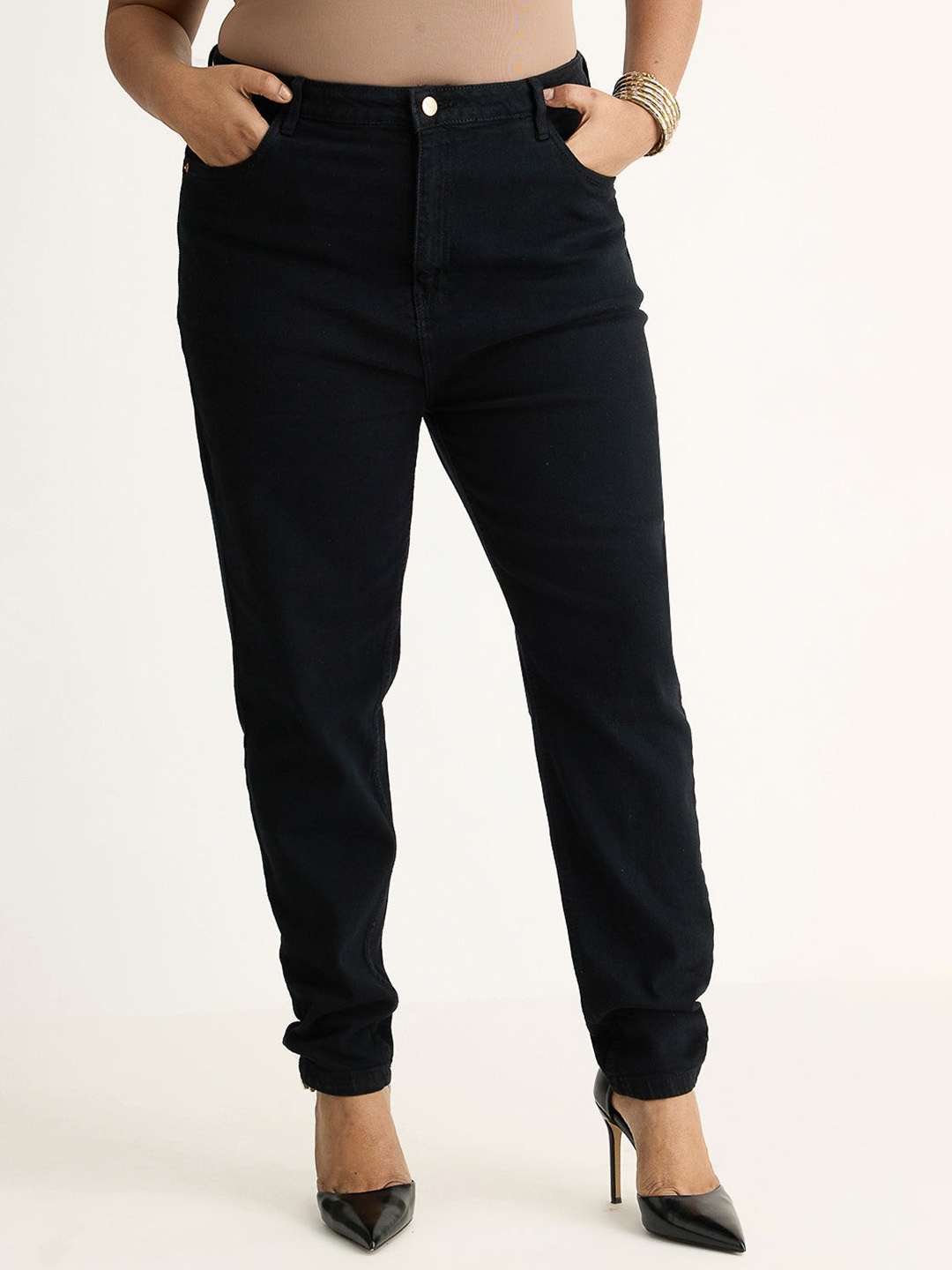 

FREAKINS Women Plus Size Skinny Fit Stretchable High-Rise Jeans, Black