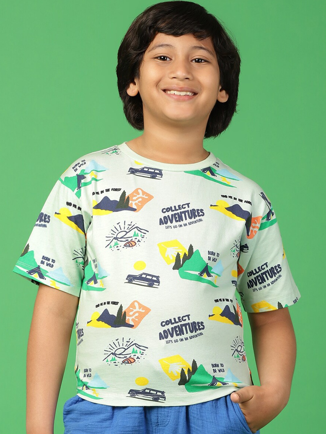 

Somersault Boys Conversational Printed Cotton T-shirt, Green