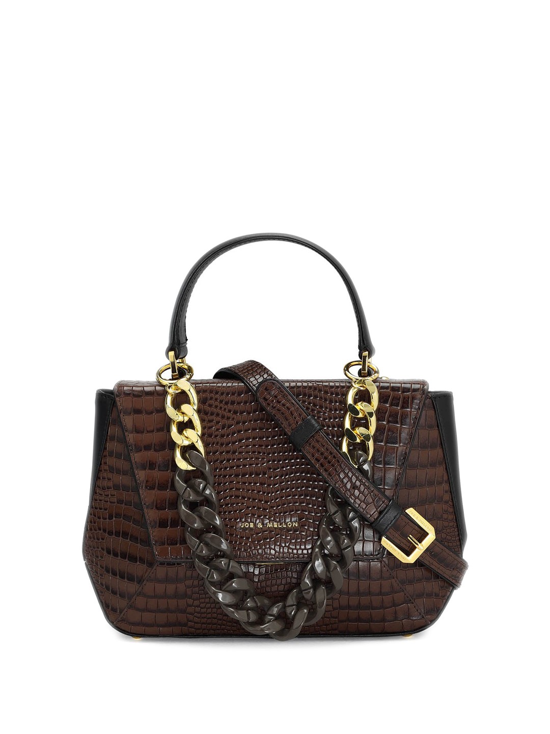 

Joe & Mellon Animal Leather Oversized Structured Handheld Bag, Brown