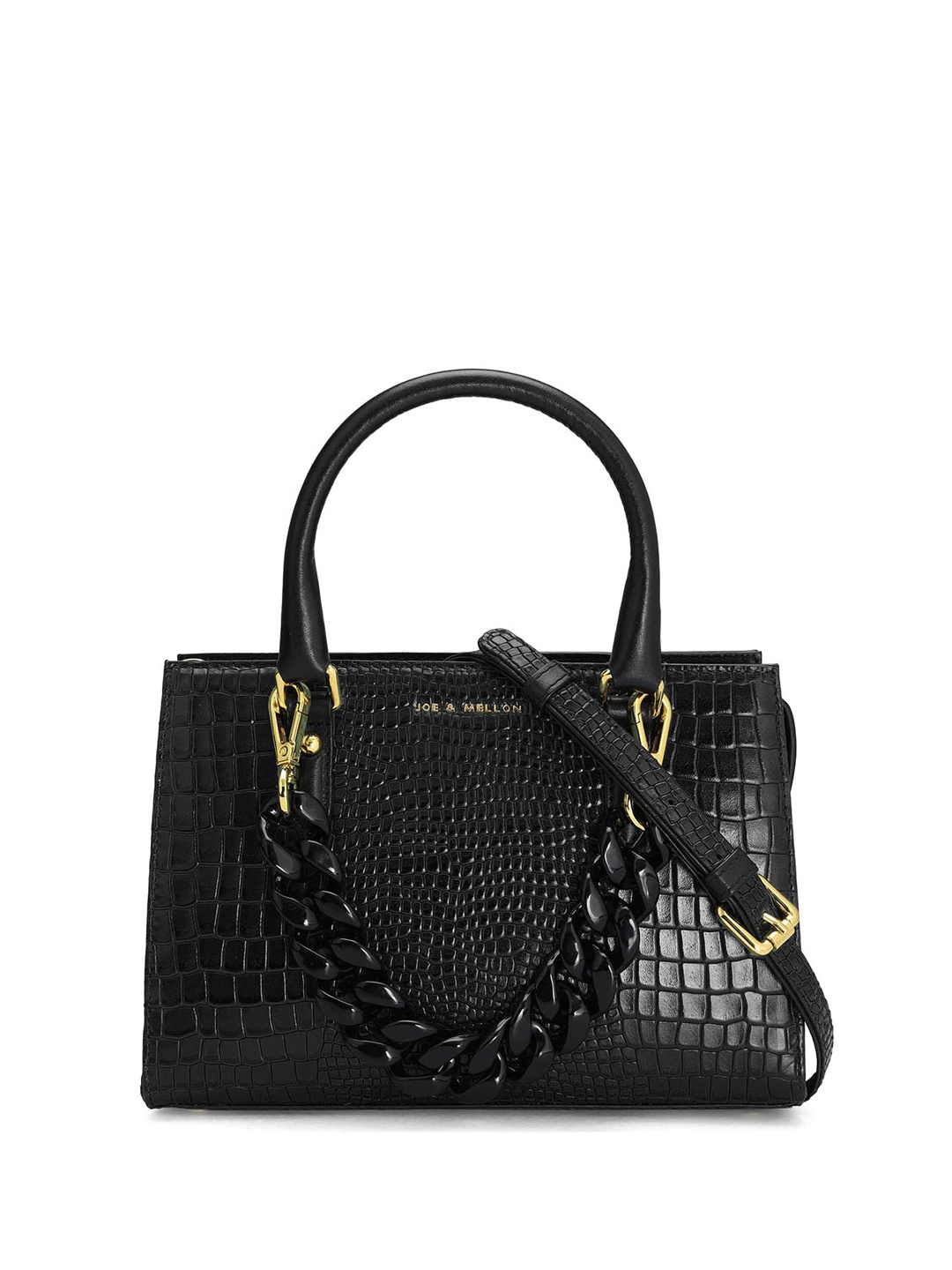 Joe & Mellon Textured Leather Shopper Handheld Bag, Black