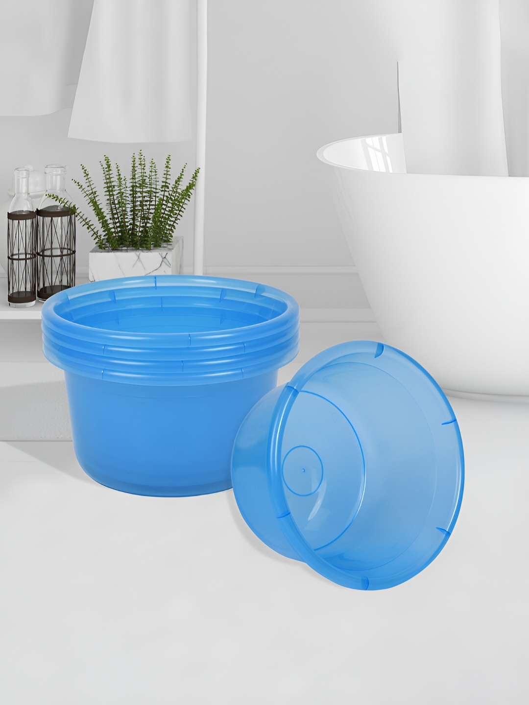 

Kuber Industries Blue 5 piece Solid Plastic Bath Accessories Set