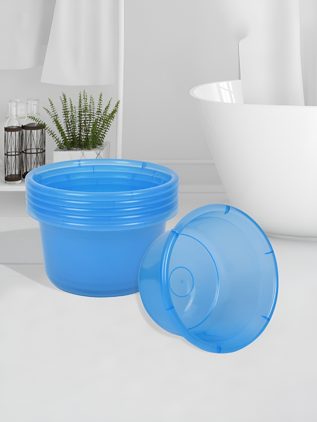 

Kuber Industries Blue 6 piece Solid Plastic Bath Accessories Set