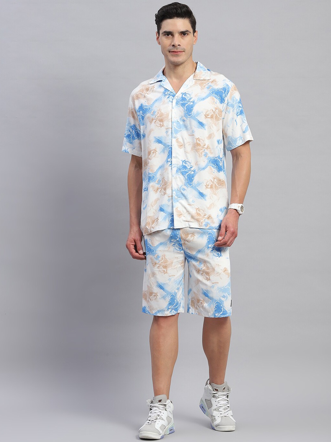 

rock.it Printed Pure Cotton Shirt With Shorts, Blue