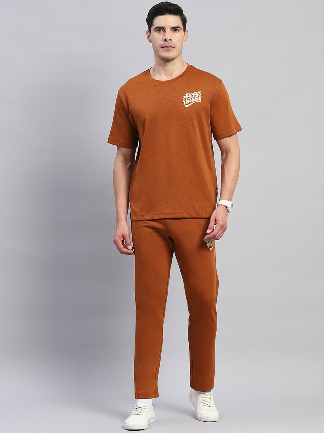 

rock.it Printed Pure Cotton T-Shirt With Trousers, Brown