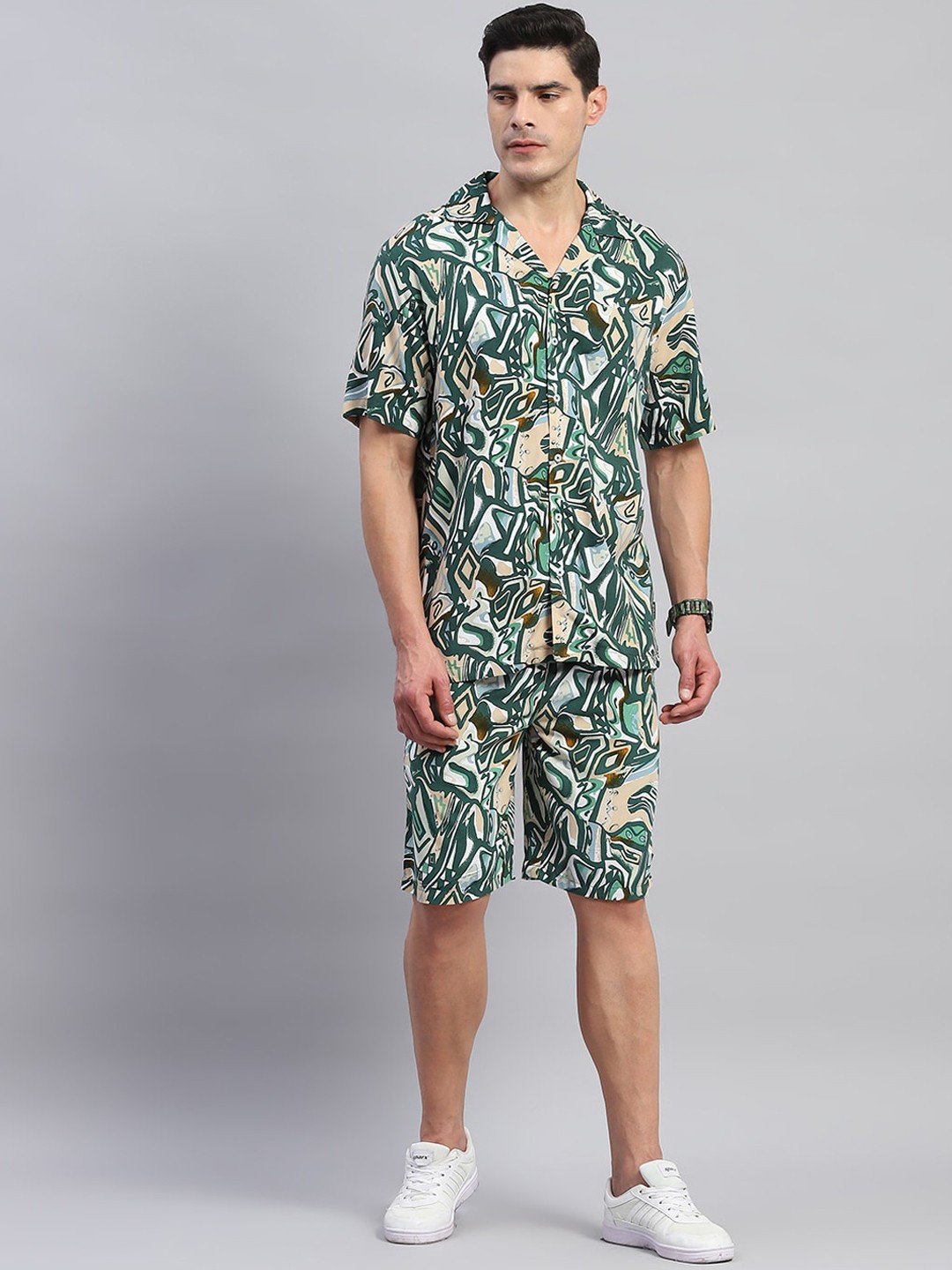 

rock.it Printed Pure Cotton Shirt With Shorts, Green