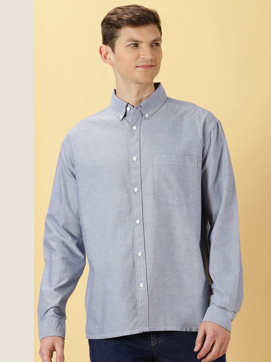 

Thomas Scott Button-Down Collar Premium Regular Opaque Cotton Casual Shirt, Navy blue