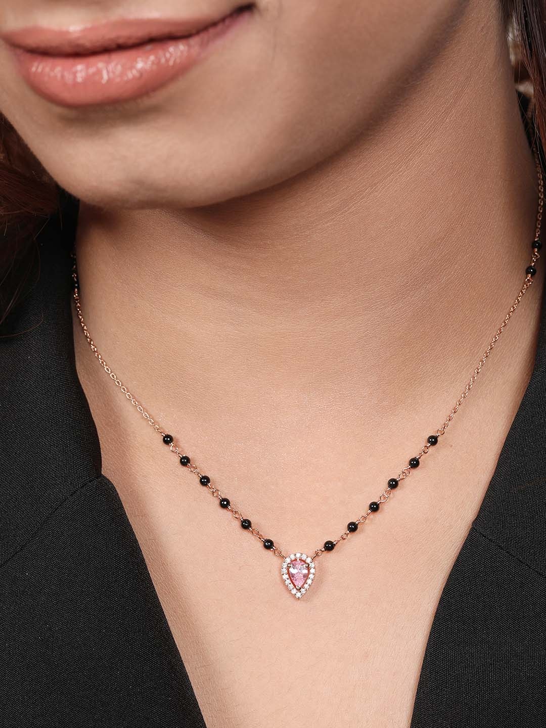 

Zavya 925 Sterling Silver Rose Gold-Plated Artificial Stones Mangalsutra