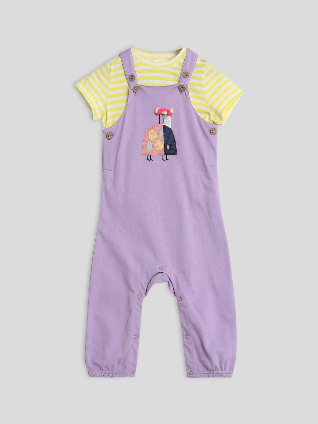 

Somersault Infant Girls Little Bug Dungaree With Striped T-Shirt, Purple