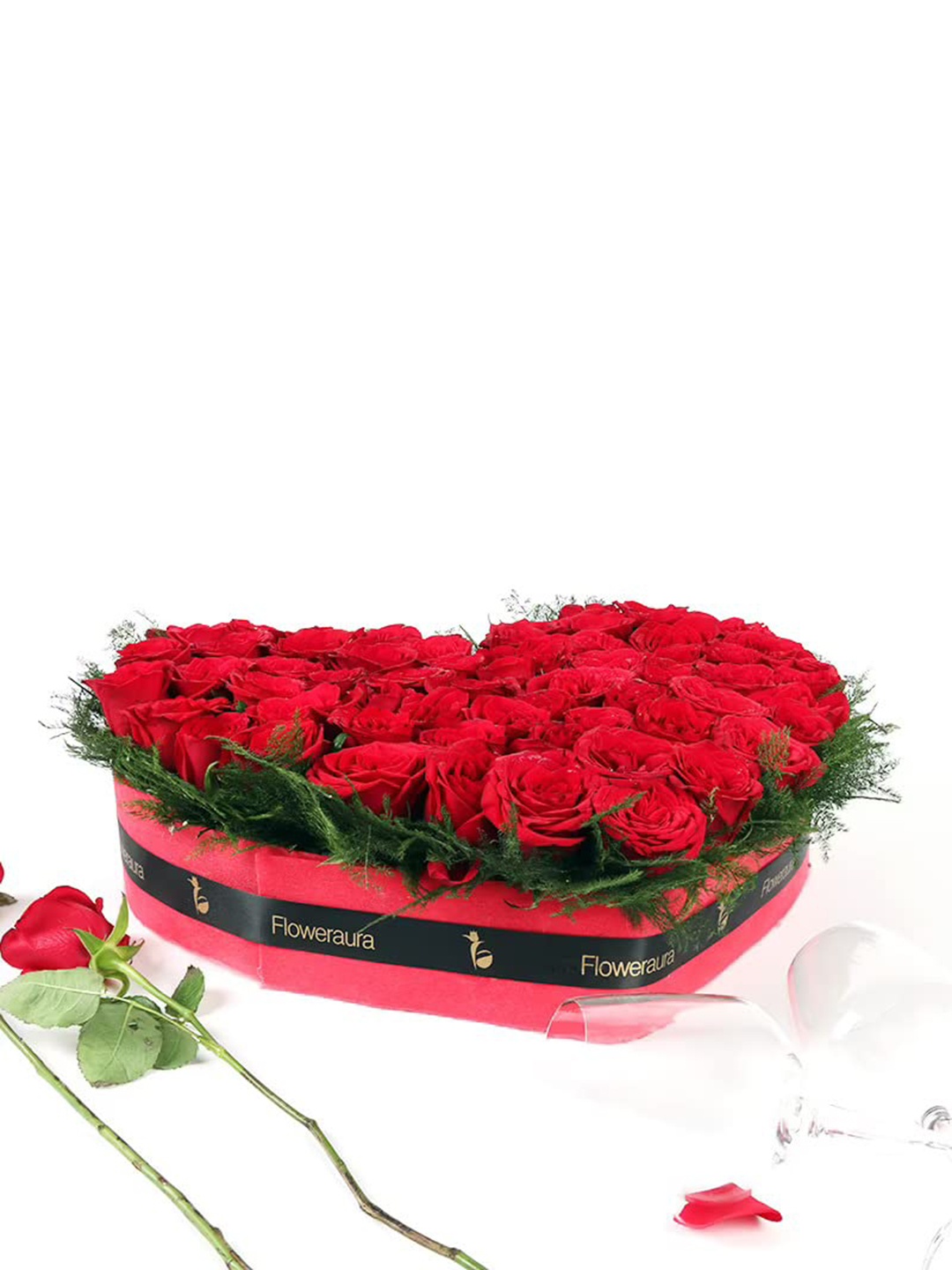 

Floweraura Red 50 Pieces Rose Fresh Flowers Bouquet In Heart Shape Box