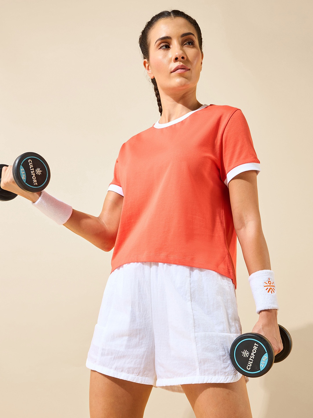 

CULT Round Neck Short Sleeves Pure Cotton Bio Finish Boxy Crop T-shirt, Orange
