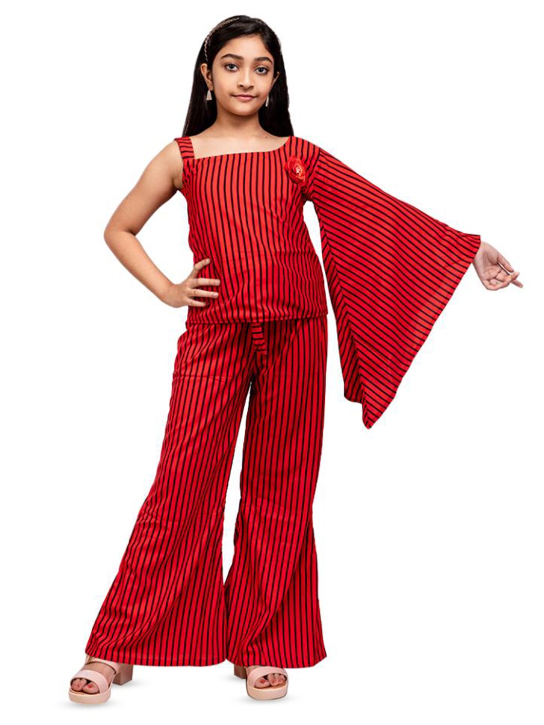 

BAESD Girls Striped Top & Palazzos Clothing Set, Red
