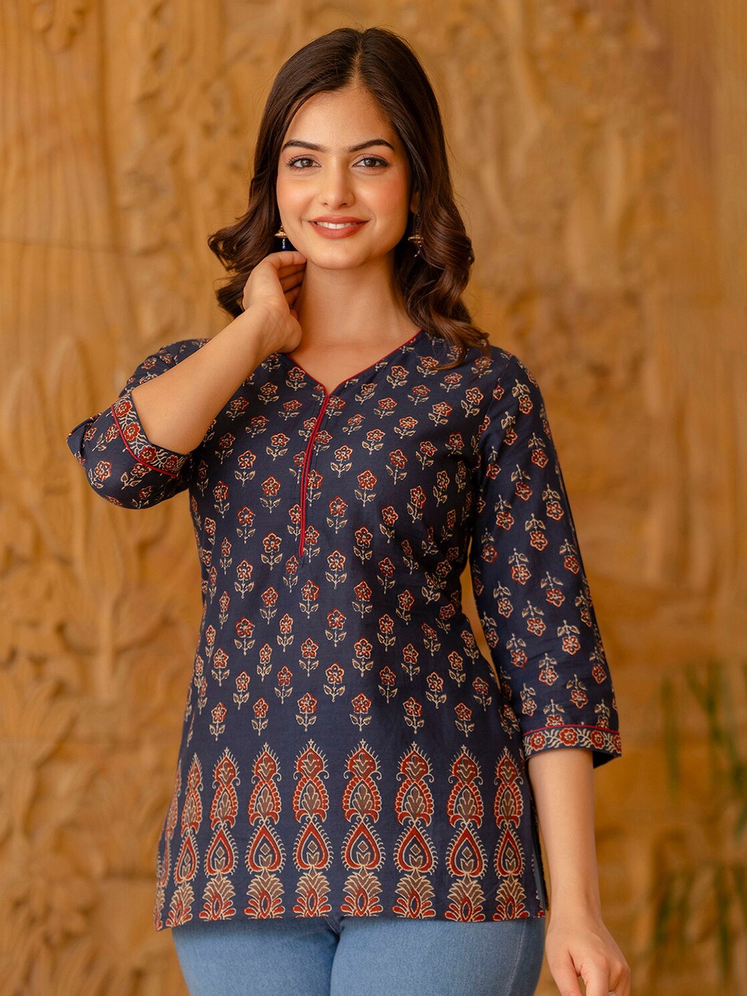 

Nayo Floral Printed Cotton Tunic, Blue