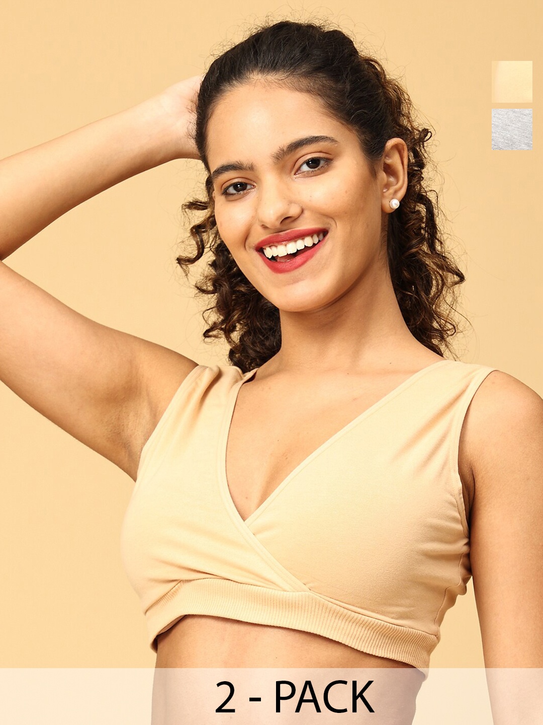 

The Mom Store Pack Of 2 Full Coverage All Day Comfort Cotton Maternity Bra, Grey