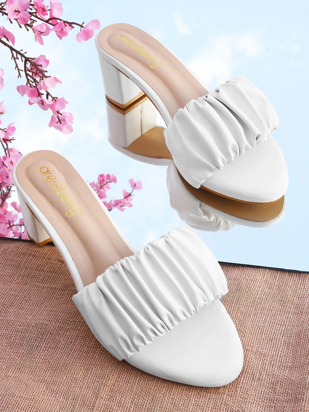 

DressBerry White Open Toe Block Heels